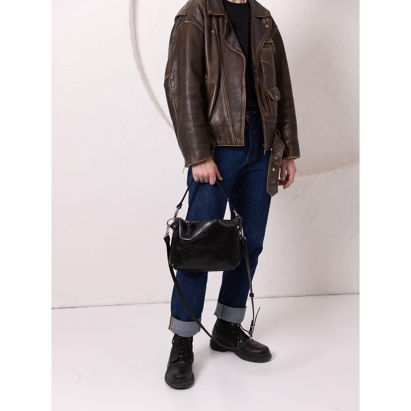 TOMMY leather bag with two handles - Black