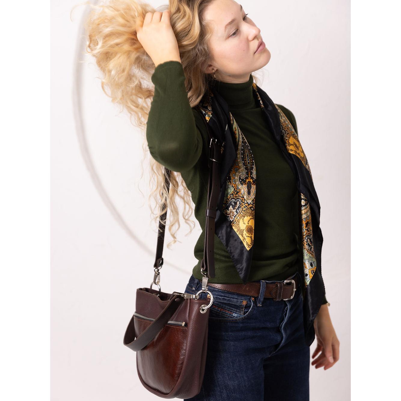 STELLA Leather Handbag - Brown & Cognac