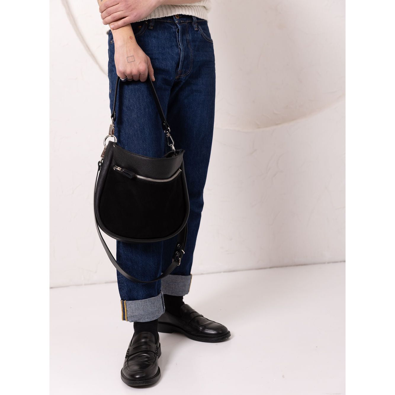 STELLA Leather Handbag - Black & Suede