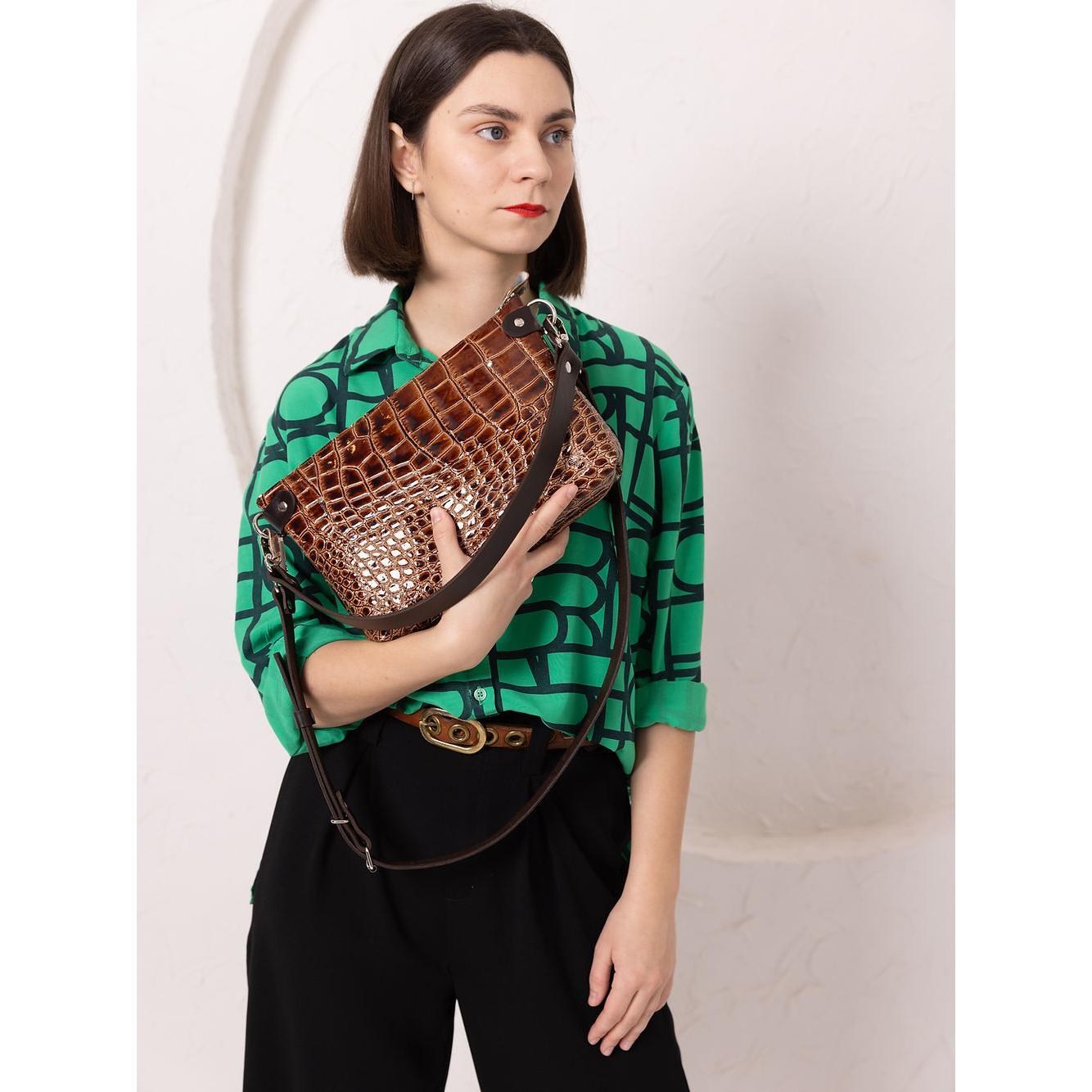 TOMMY Leather Bag with Two Handles - Alligator Pattern