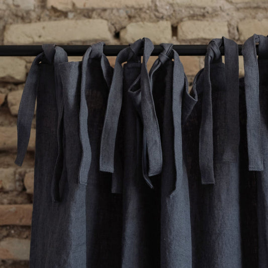 Pimentävä pellavaverho (tankoon sidottavat) - Tummanharmaa - 2 kpl Setti - Linen Tales