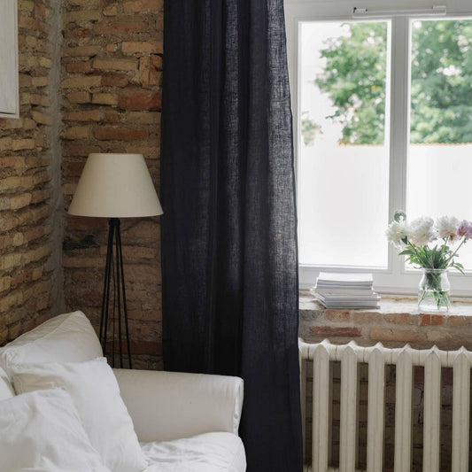 Pimentävä pellavaverho (tankoon) - Tummanharmaa - 2 kpl Setti - Linen Tales