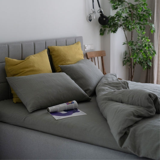 Pellava pussilakanasetti - Khaki (Parivuode) - Linen Tales