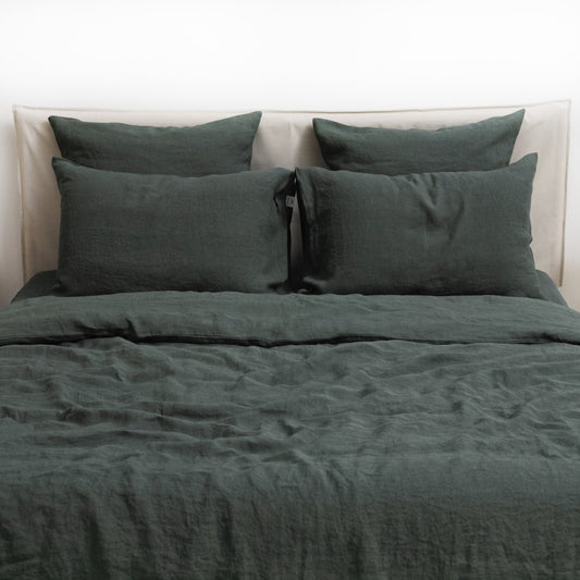 Pellava pussilakanasetti - Forest Green (Parivuode) - Linen Tales