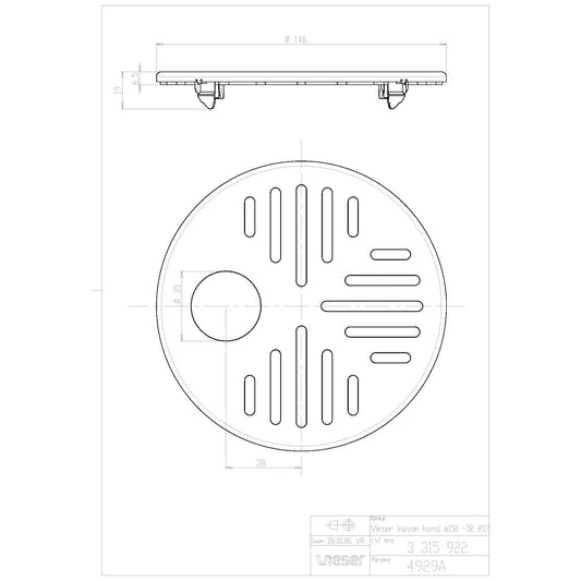 LATTIAKAIVON KANSI VIESER 150 RST PYÖREÄ 32mm PUTKILÄHTÖ