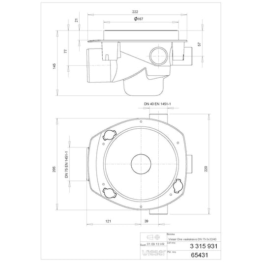 LATTIAKAIVO VIESER ONE DN75 3x32/40 VALUTUELLA VAAKA