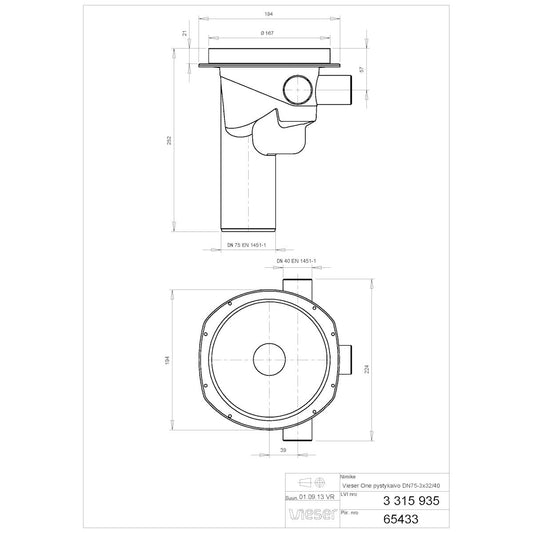 LATTIAKAIVO VIESER ONE DN75 3x32/40 PYSTY
