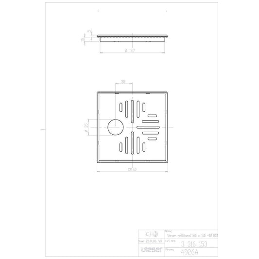 NELIÖKANSI VIESER 160x160 RST 32mm PUTKILÄHTÖ