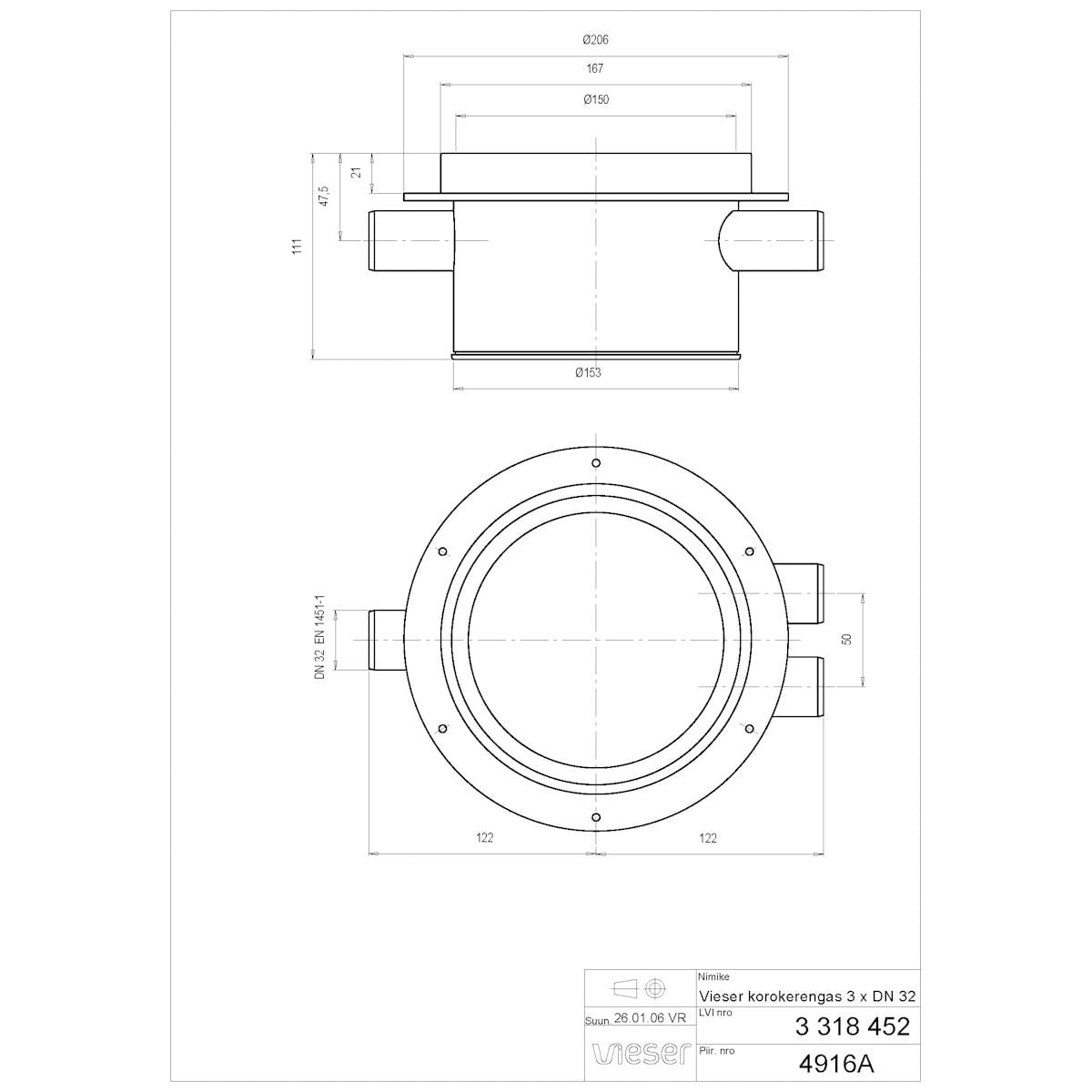 KOROKERENGAS VIESER 66-91mm 3x32mm SIVULIITÄNNÖIN