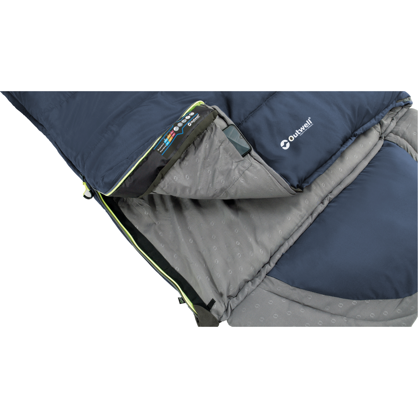 Peittomakuupussi Outwell Contour Lux Deep Blue, käännettävä, 220 cm, vetoketju vasemmalla