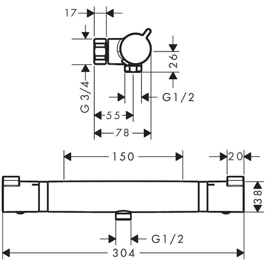 SUIHKUHANA HANSGROHE 13193670 ECOSTAT TERM MUSTA