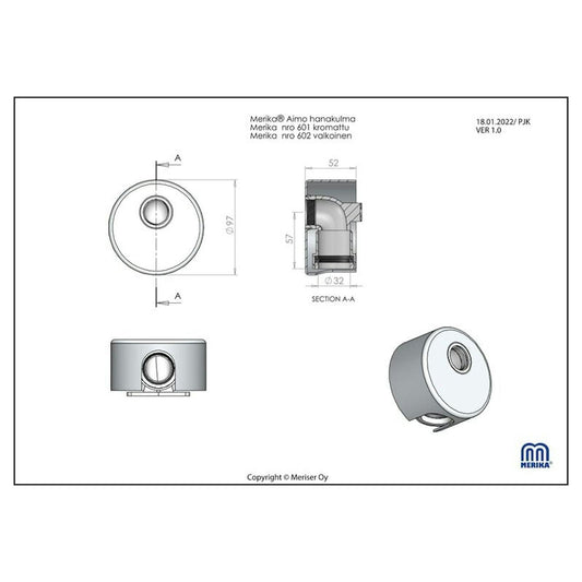PESUKONEEN POISTOKULMA AIMO 3/4x32 M-602 VALKOINEN