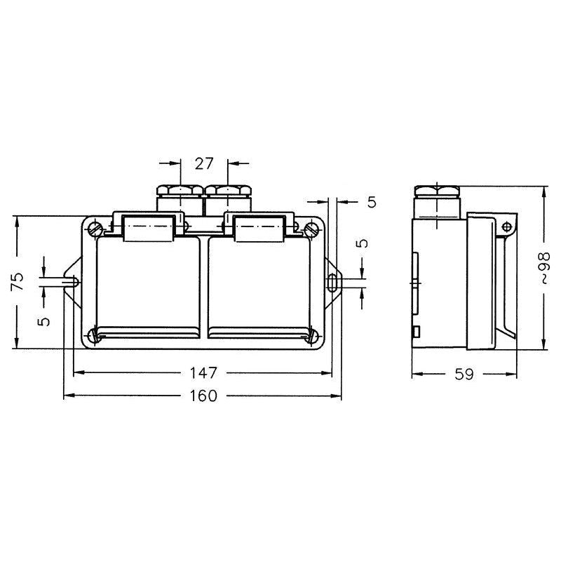 PISTORASIA KAKSOIS-SCHUKO IP44 16A 1XPK16
