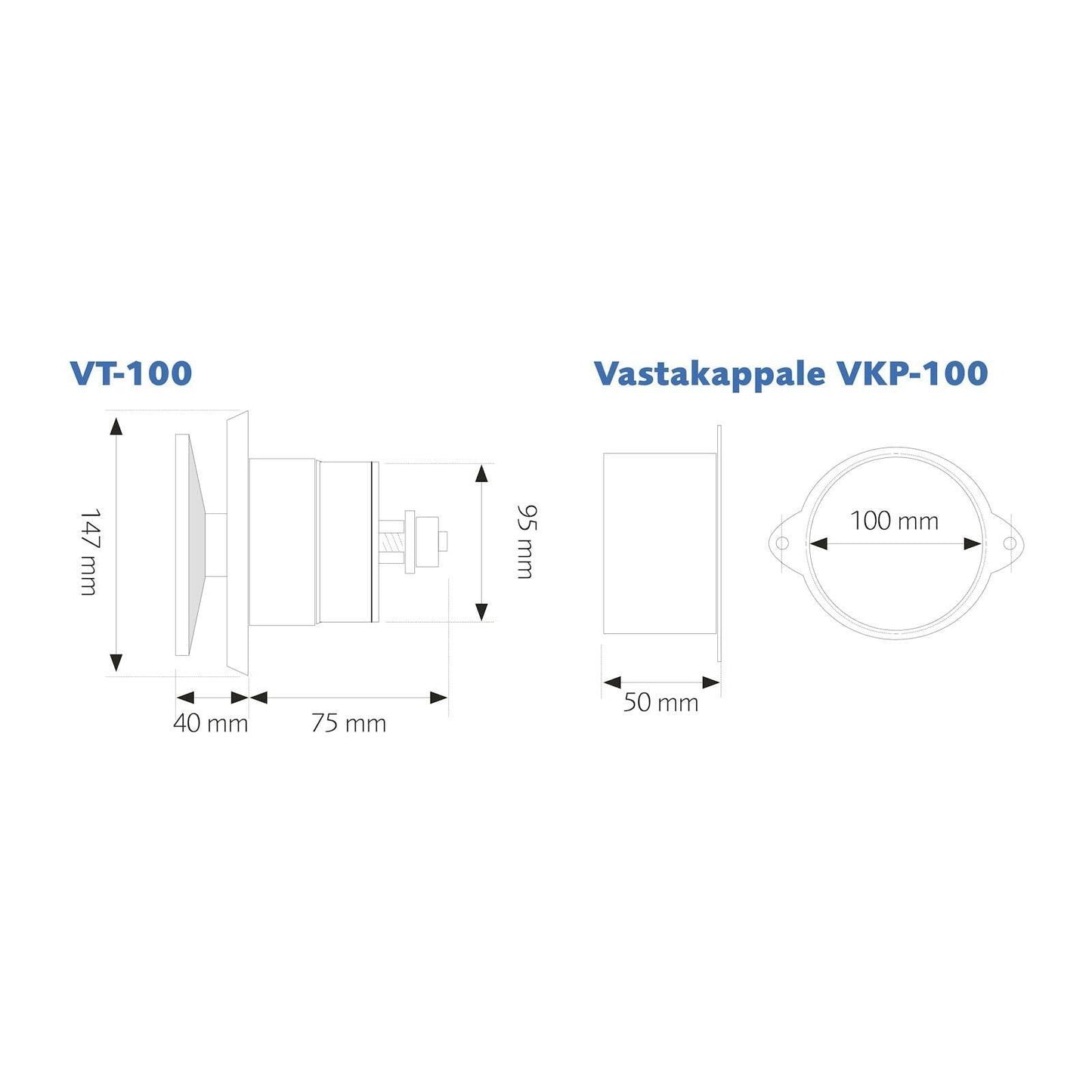 KORVAUSILMAVENTTIILI VELCO VTR-100 VALKOINEN