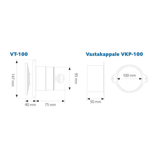 KORVAUSILMAVENTTIILI VILPE WIVE 100 TERMOSTAATILLA VALKOINEN