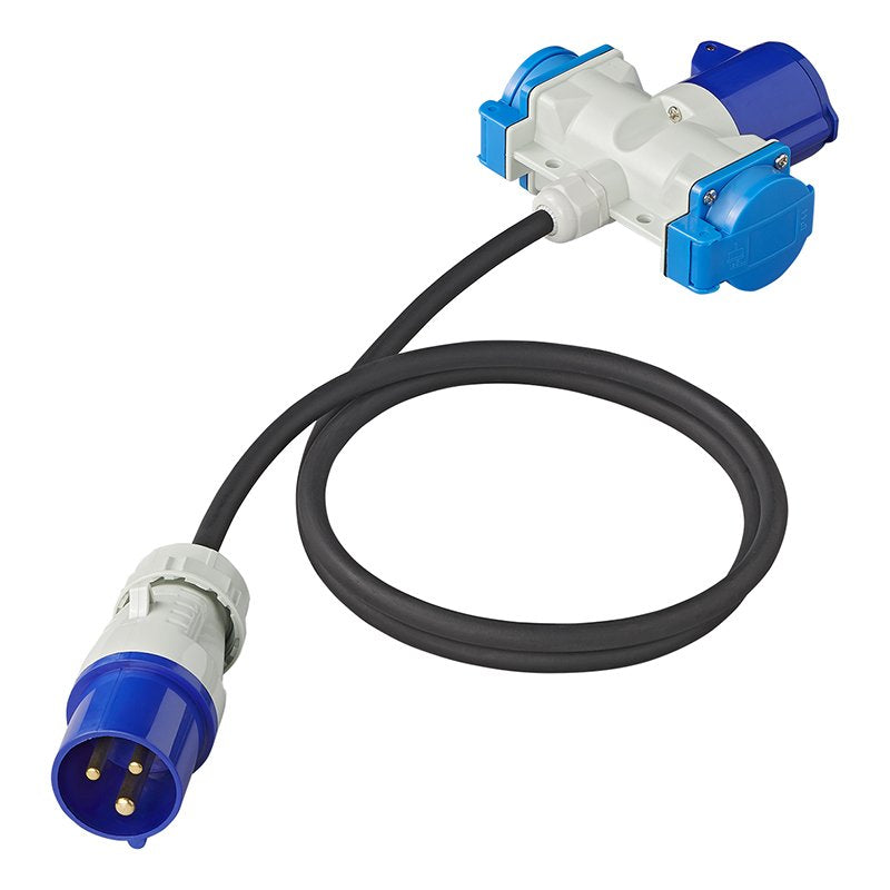 Adapterikaapeli 150cm 3x2,5mm² CEE-pistorasiasta 2xSchuko + 1xCEE-pistokkeeseen - Kotikauppa