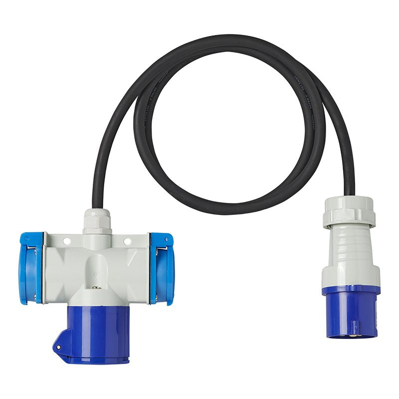 Adapterikaapeli 150cm 3x2,5mm² CEE-pistorasiasta 2xSchuko + 1xCEE-pistokkeeseen - Kotikauppa