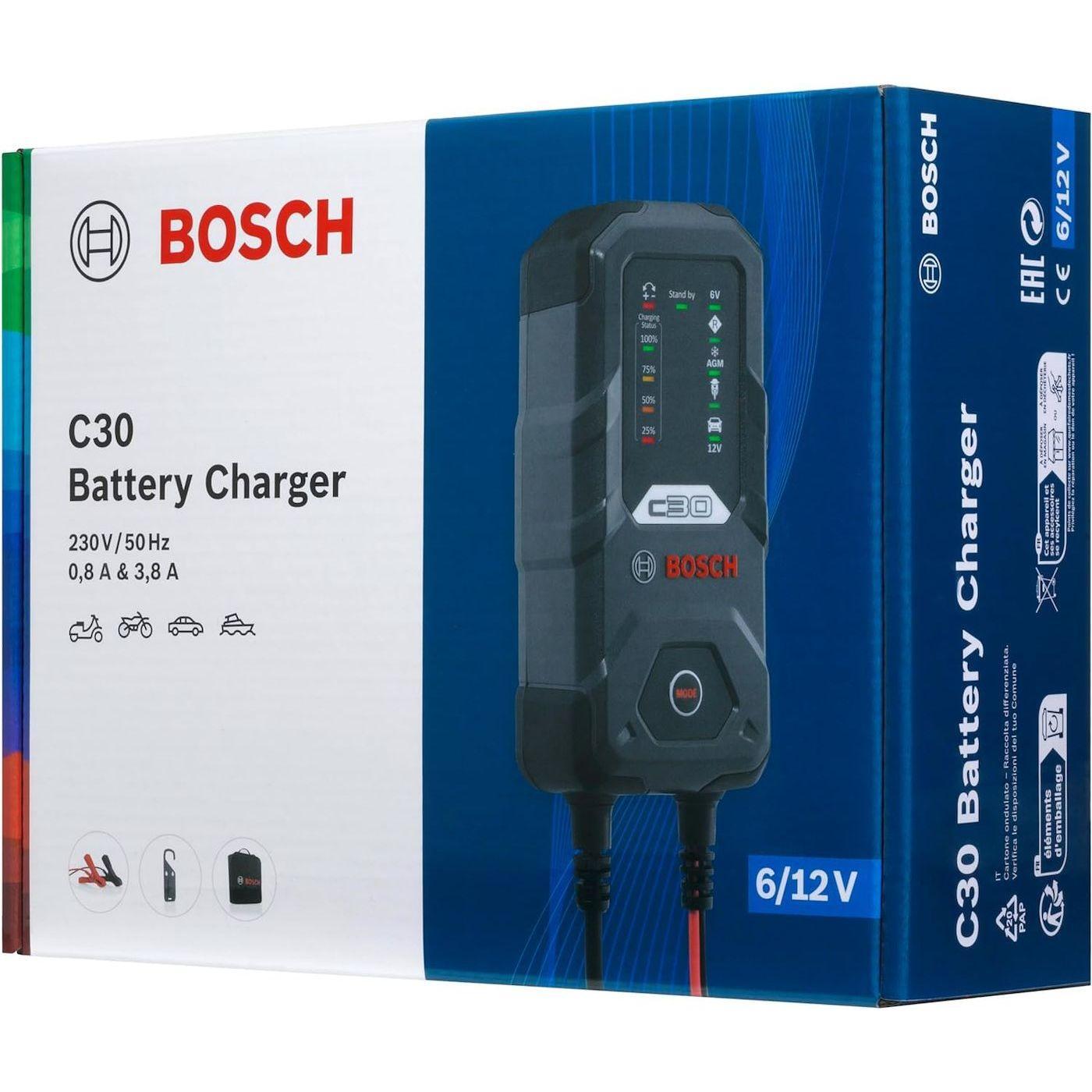 Bosch akkulaturi C30 6-12V akuille, latausvirta max 3,8A