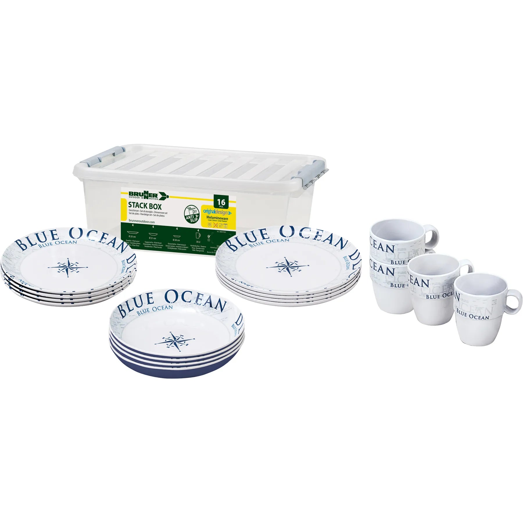 Brunner melamiiniastiasto Blue Ocean, liukueste, 16 osaa | 0830152N.C8C | 8022068005812 | Kotikauppa | Brunner