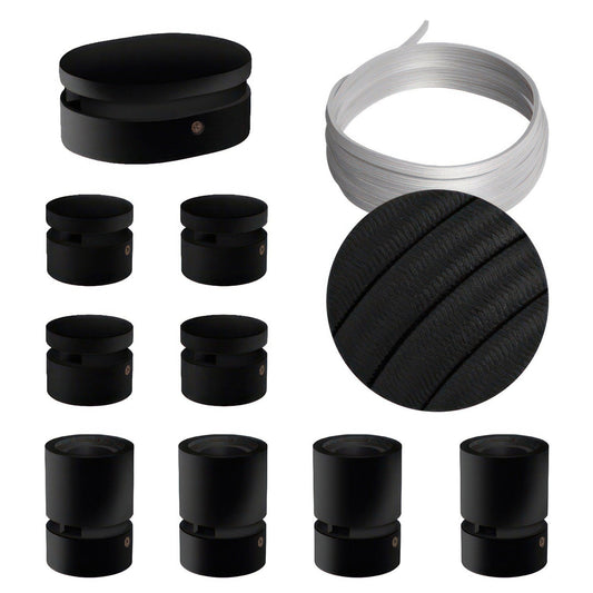 DIY- sisältää 5 metrin valokaapelin ja 9-os. mustan kiinnikesarjan (E27, useita värejä) - Kotikauppa