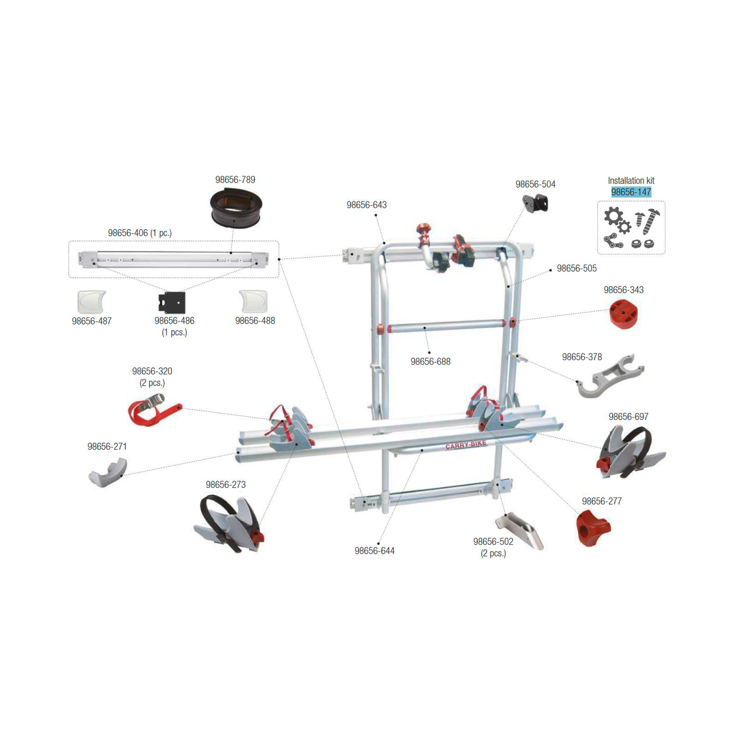 Fiamma-kiinnityssarja Carry Bike 200 DJ Fiat Ducato vuosimallista 06/2006 | 98656-147