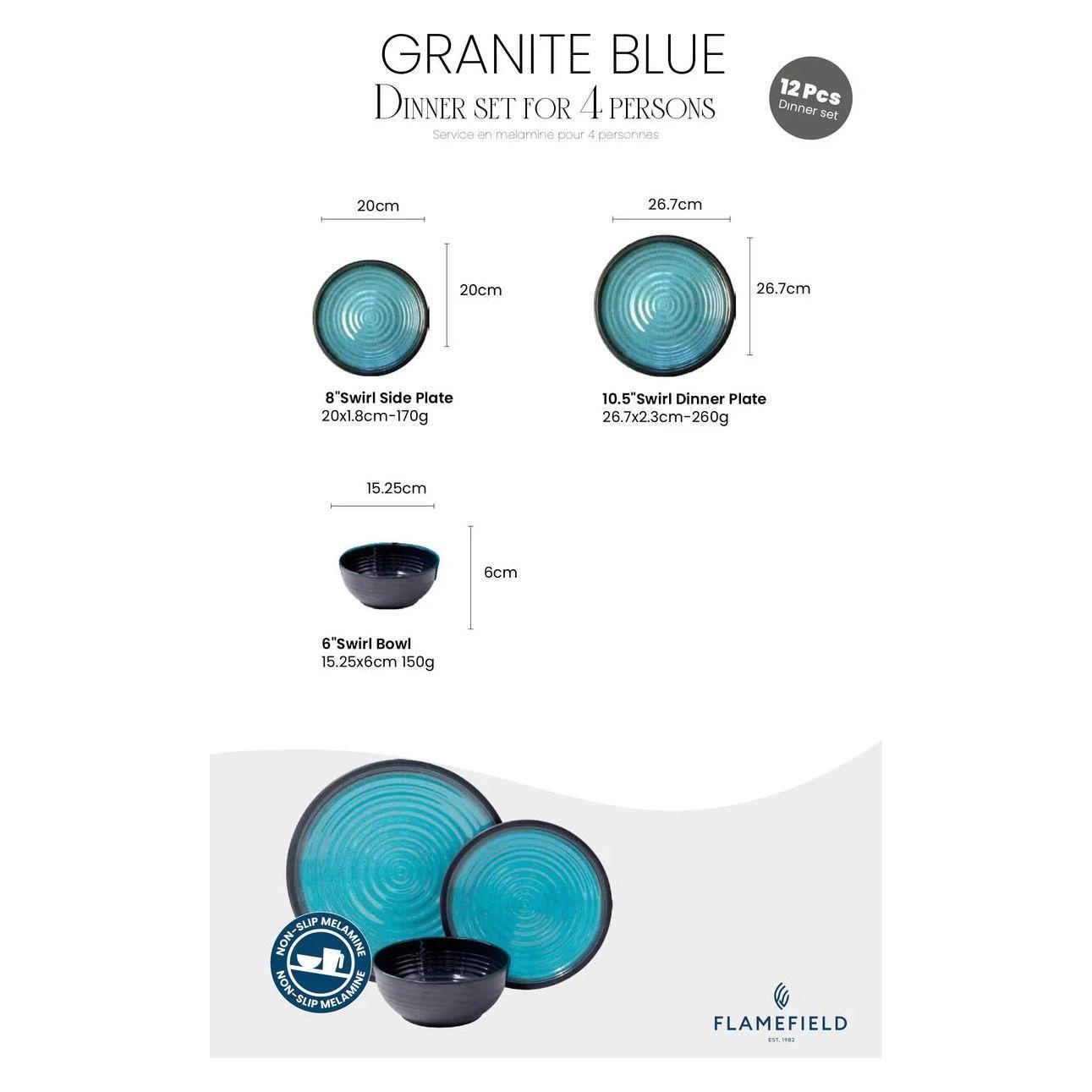 Flamefield melamiiniastiasto Granite Aqua, 12 osaa - Kotikauppa