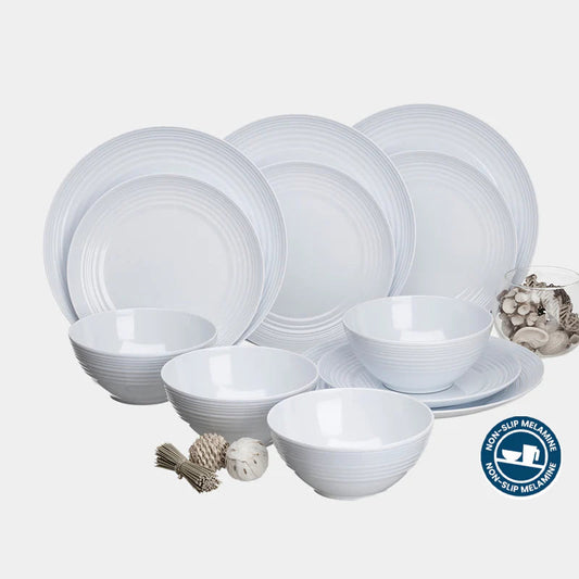 Flamefield melamiiniastiasto Non Slip valkoinen, 12 osaa - Kotikauppa