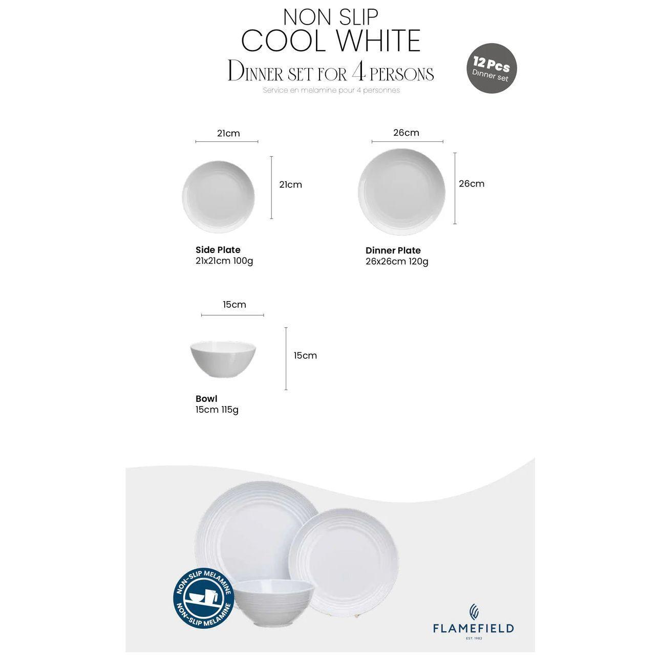 Flamefield melamiiniastiasto Non Slip valkoinen, 12 osaa - Kotikauppa