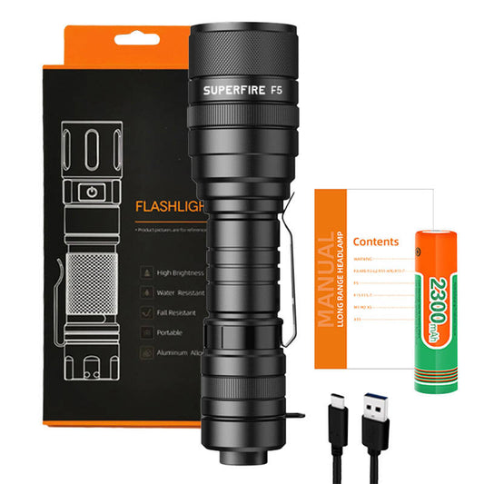 Flashlight Superfire F5, 1100lm, USB - Kotikauppa