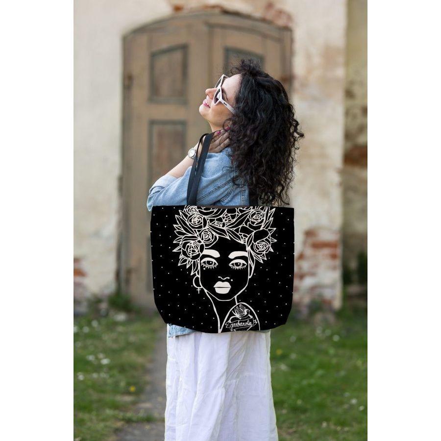 HANDBAG NAOMI WITH FLORAL HAIRCUT - BLACK - Kotikauppa