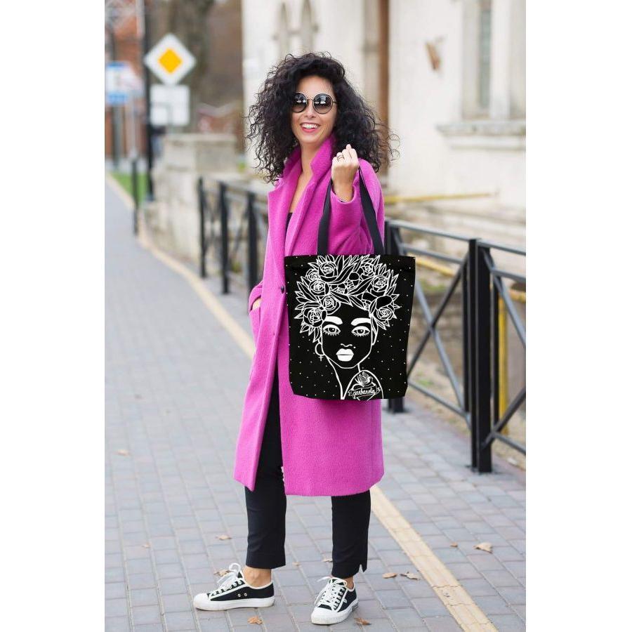 HANDBAG NAOMI WITH FLORAL HAIRCUT - BLACK - Kotikauppa