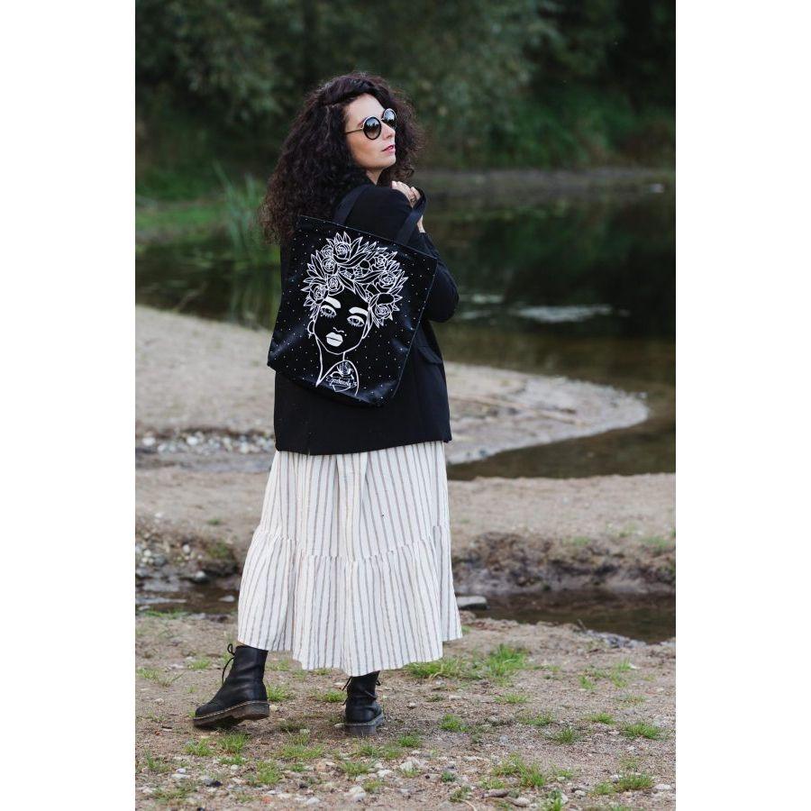 HANDBAG NAOMI WITH FLORAL HAIRCUT - BLACK - Kotikauppa