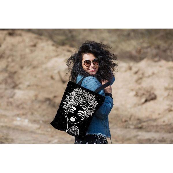 HANDBAG NAOMI WITH FLORAL HAIRCUT - BLACK - Kotikauppa