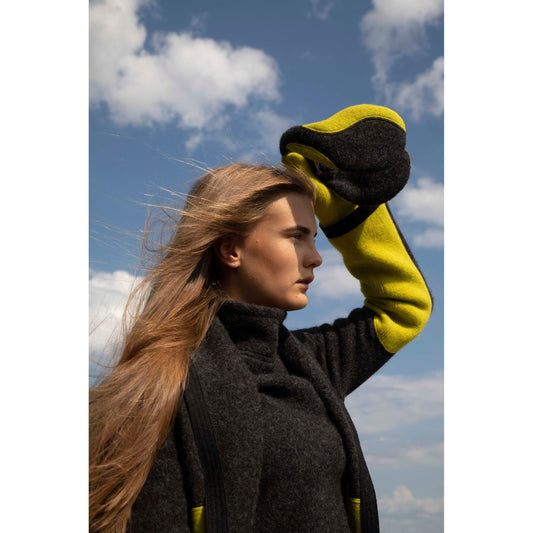 Felted Wool Earmuffs - Dark Grey, Apple Green