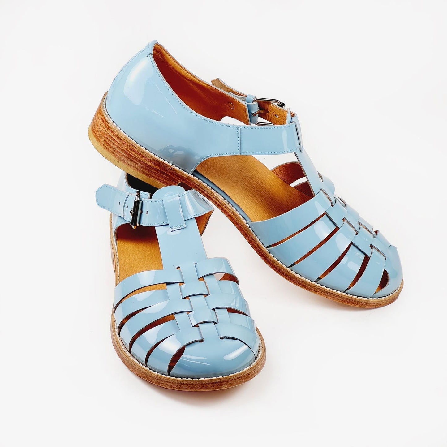 Handmade Leather Fisherman Sandals - Light blue - Kotikauppa