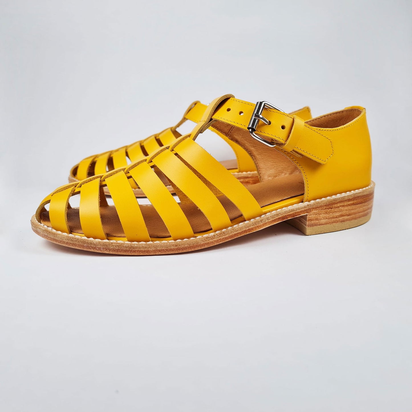 Handmade Leather Fisherman Sandals - Yellow - Kotikauppa