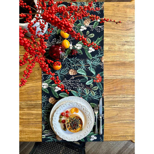 Christmas Forest Table Runner with Tassels