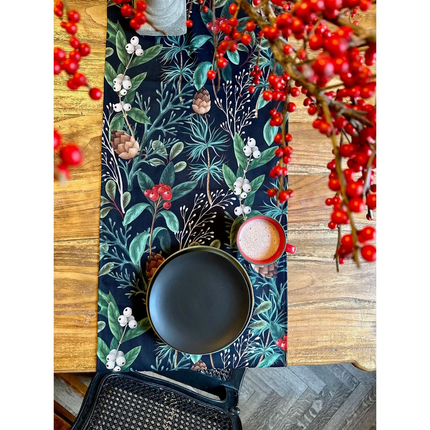 Christmas Forest Table Runner with Tassels