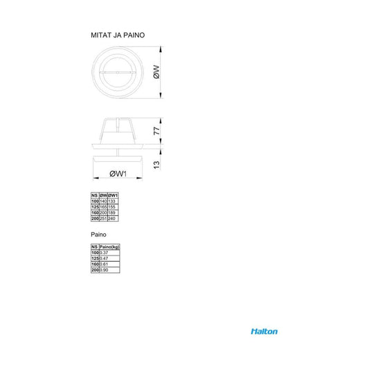TULO-/POISTOVENTTIILI HALTON ULA-100, JOUSIKIINN,VALKOINEN