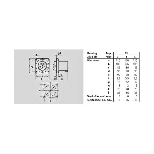 Kojevastake Mennekes 63A5P 6H400V - IP44 1688