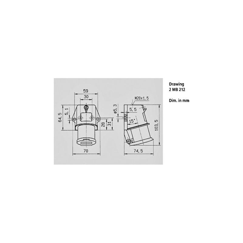 Kojevastake Mennekes 16A3P 6H230V - IP44 WITH LID