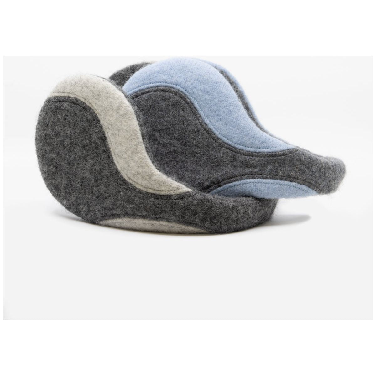 Felted Wool Earmuffs - Medium Grey, Light Blue