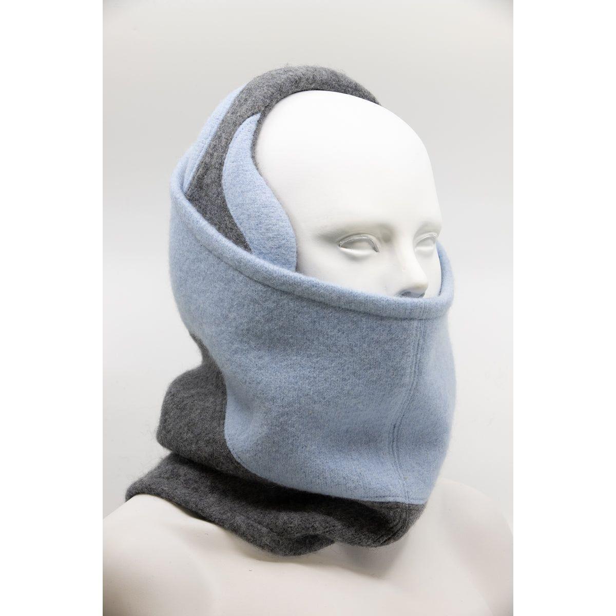 Felted Wool Tube Scarf - Medium Grey, Light Blue
