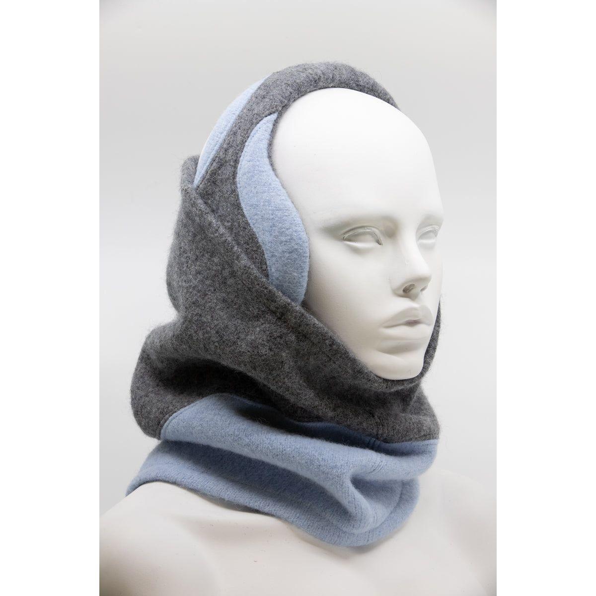 Felted Wool Earmuffs - Medium Grey, Light Blue