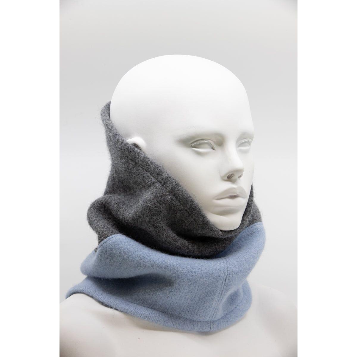 Felted Wool Tube Scarf - Medium Grey, Light Blue