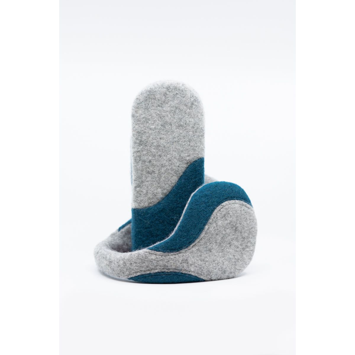Felted Wool Mittens - Light Grey, Aquamarine