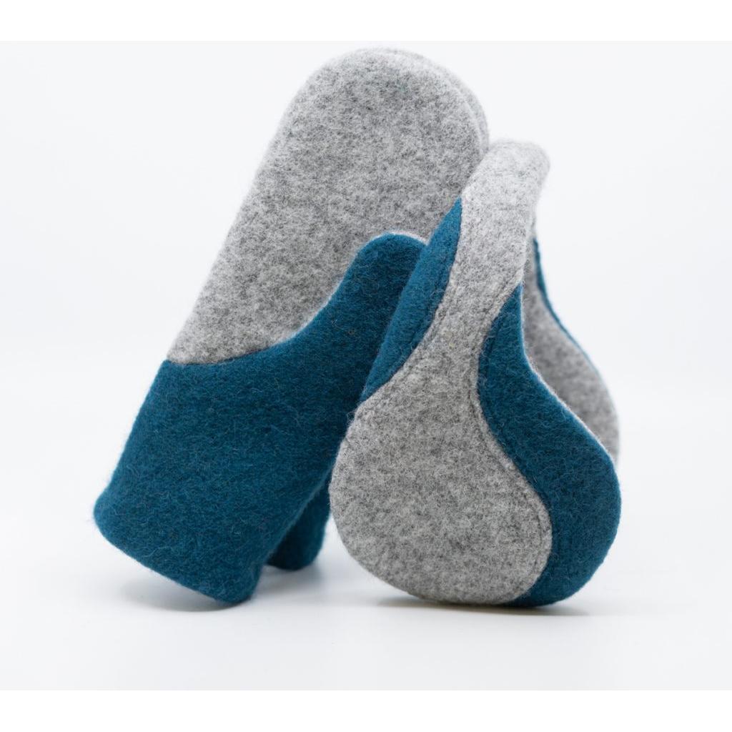 Felted Wool Mittens - Light Grey, Aquamarine