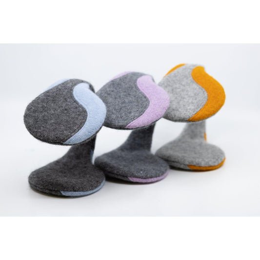 Felted Wool Earmuffs - Medium Grey, Light Blue