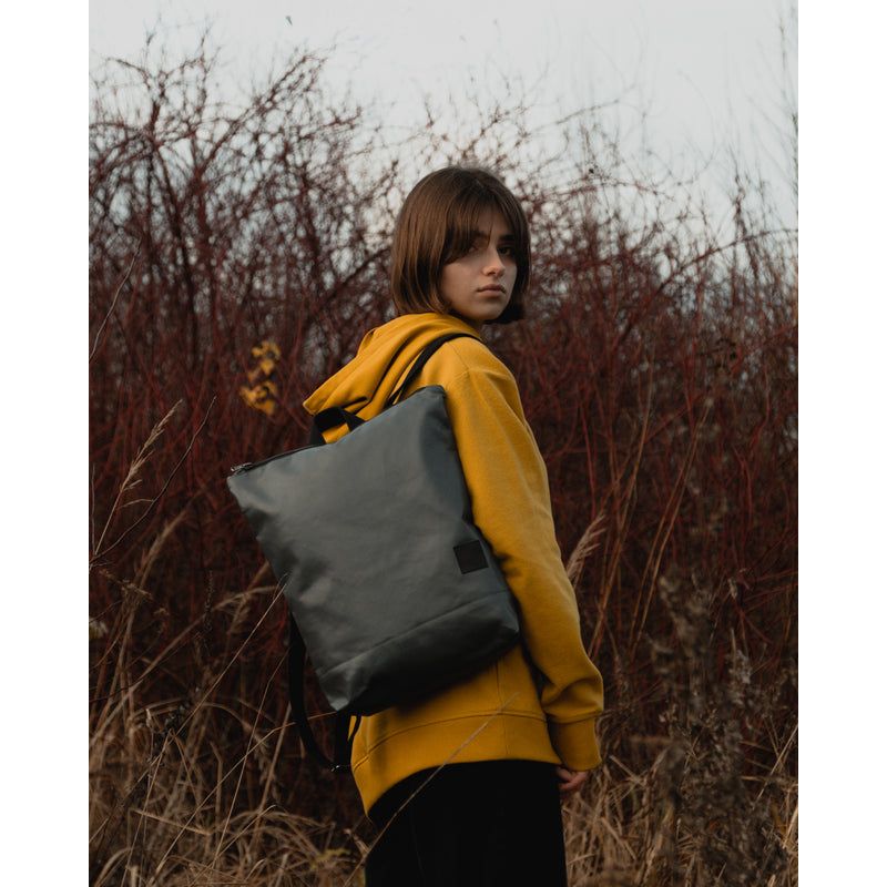 Faux Leather Backpack - Grey