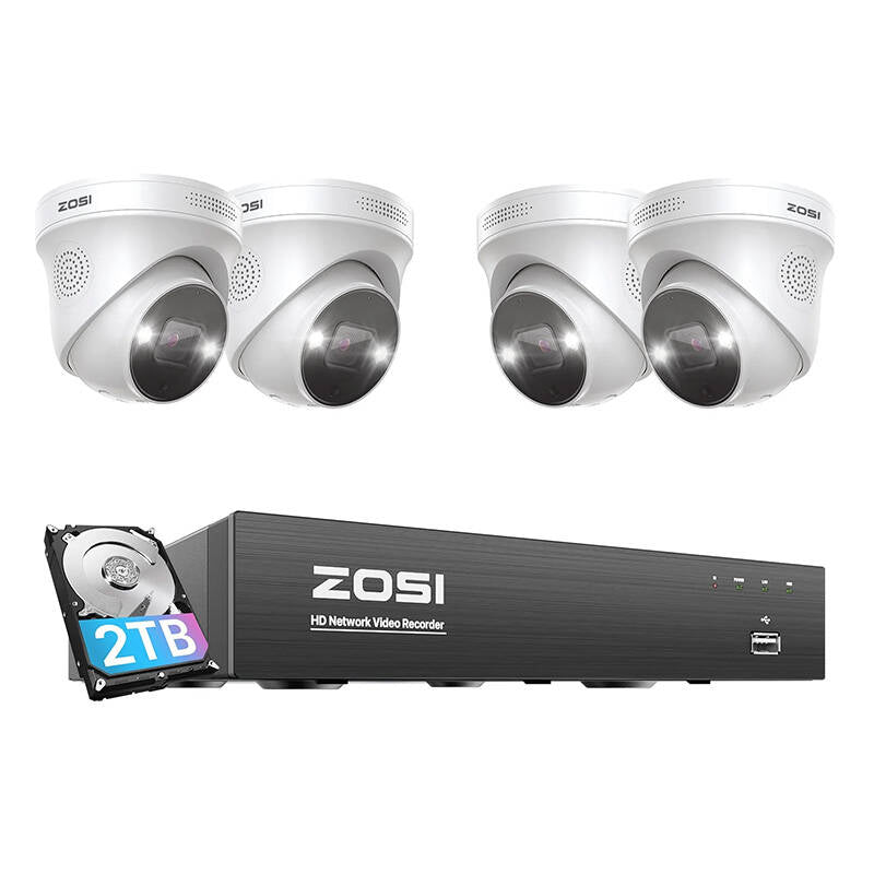 IP Camera ZOSI C225 4 pcs WiFi 5MP + NVR 8ch + 2TB HDD - Kotikauppa